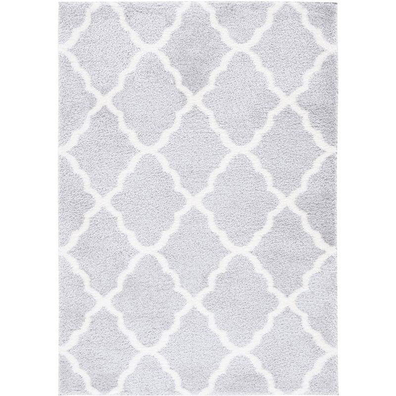 Light Grey and White Geometric Shag 5' x 7' Area Rug