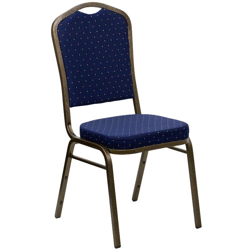 Navy Blue Dot Patterned Fabric Banquet Chair with Gold Vein Frame