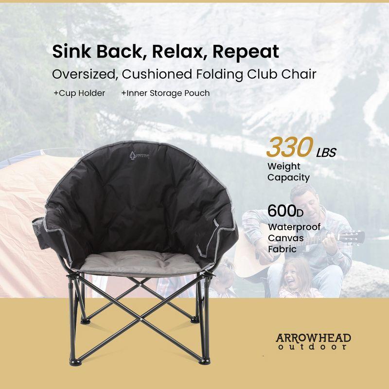 Arrowhead Outdoor Oversized Heavy-Duty Club Folding Camping Chair w/External Pocket, Cup Holder, Portable, Padded, Moon, Round, Bag (Charcoal Black)