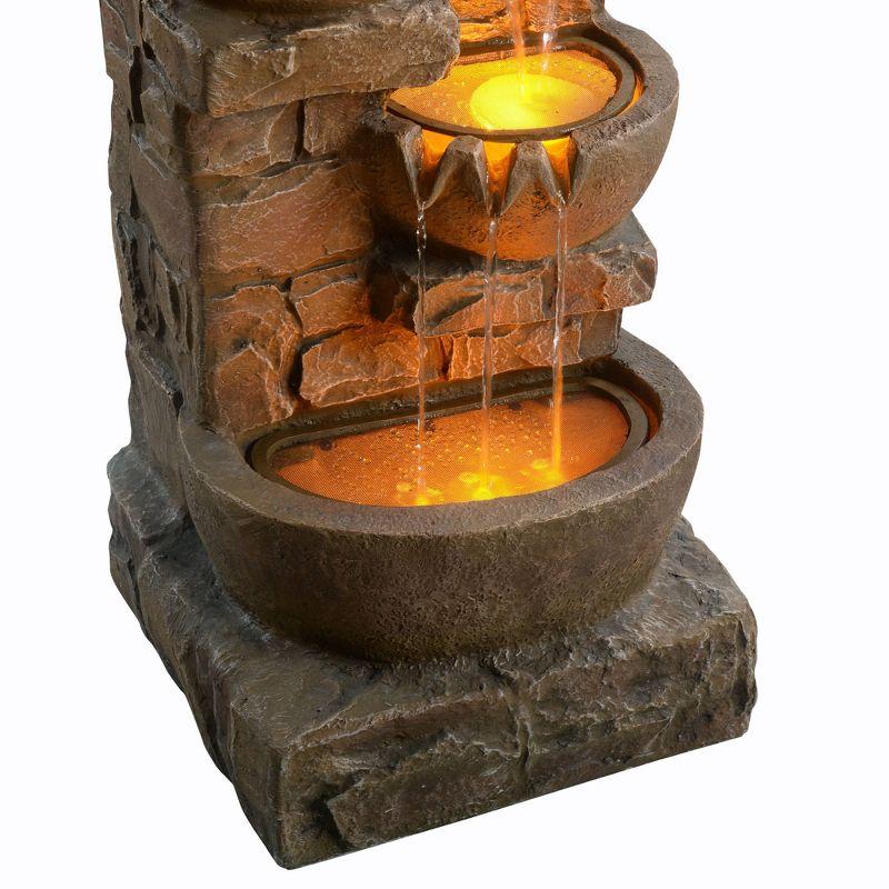 Teamson Home 33.27" Polyresin Cascading Bowls & Stacked Stones LED Fountain: Rust-Resistant, Electric Pump, Ground Freestanding