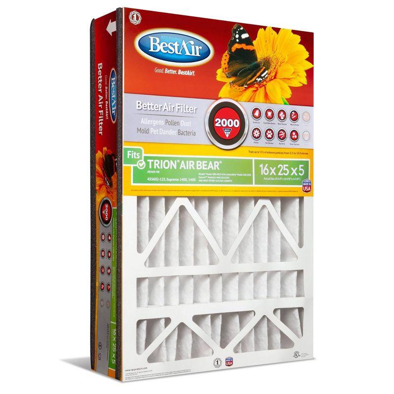 BestAir 3pk 16" x 25" x 5" Trion Air Bear Replacement Air Furnace Filter MERV 11: Electrostatic, Captures Allergens, EPA Certified