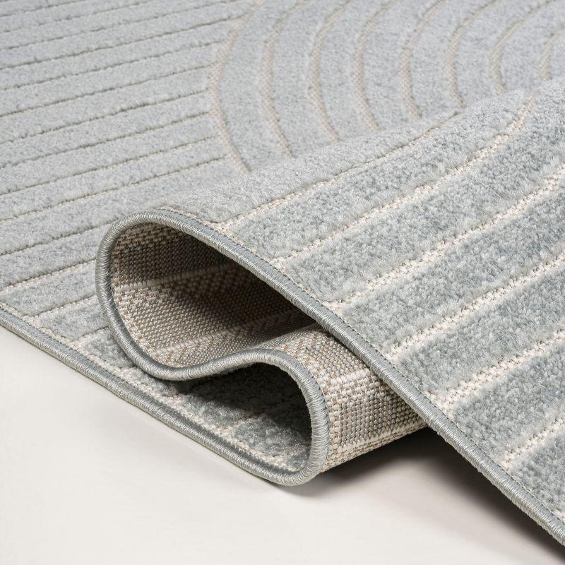 JONATHAN Y Hallie High-Low Minimalist Curve Geometric Light Blue/Cream 4 ft. x 6 ft. Indoor/Outdoor Area Rug