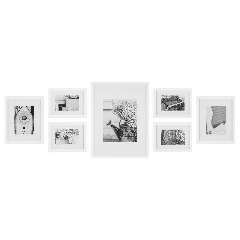 Gallery Wall Solid Wood Matted Picture Frame Kit - 7 Pieces with Two 8" x 10", Four 6" x 8", and One 12" x 16"