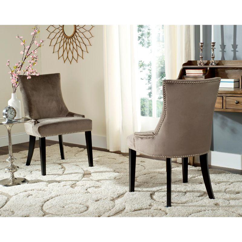 Lester 19"H Dining Chair (Set of 2) with Nickel Nail Heads - Mushroom - Safavieh