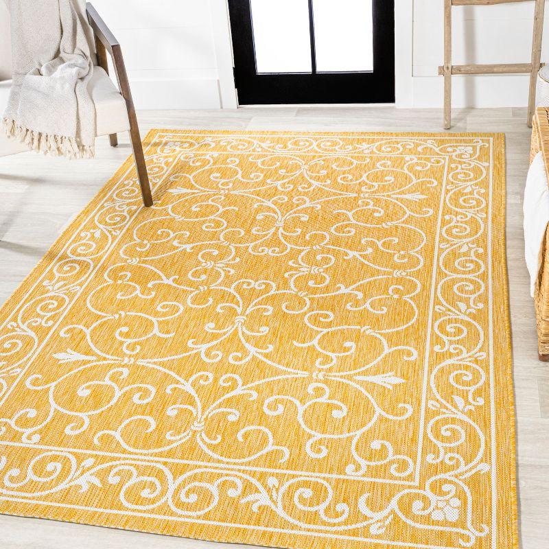 Charleston Vintage Yellow and Cream Filigree Outdoor Rug