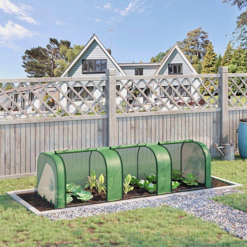 Outsunny Green Portable Tunnel Greenhouse with Roll-Up Doors