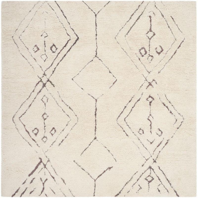 Ivory Elegance Hand-Tufted Wool Square Shag Rug - 6' x 6'