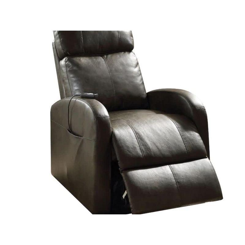 Dark Gray Faux Leather Power Lift Recliner with Wood Accents