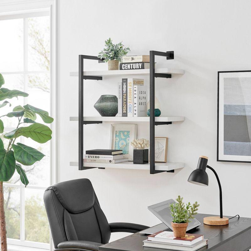 Danya B. 31.5" x 33.2" Modern 3 Tier Hanging Bracket Wall Shelve White Birch: Laminated MDF, Iron Frame, Floating Design