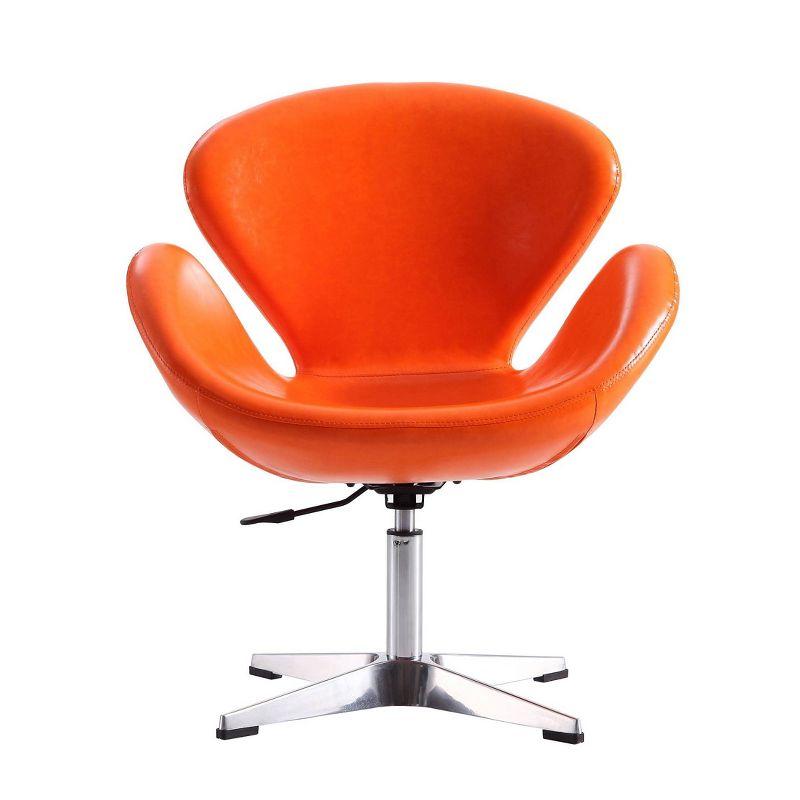 Raspberry Tangerine Faux Leather Swivel Accent Chair with Polished Chrome Base