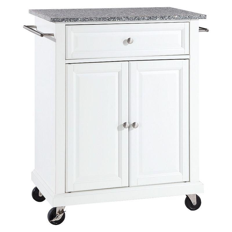 Gray Granite Top White Kitchen Island Cart with Storage