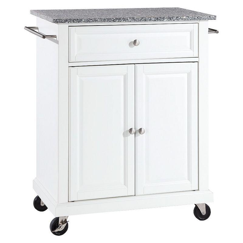 Crosley Solid Granite Top Portable Kitchen Cart/Island White: Hardwood Frame, Adjustable Shelves, Universal Storage