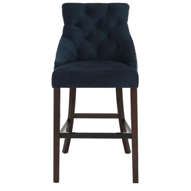 Elegant Navy Velvet and Chrome Wingback Bar Stool, Set of 2