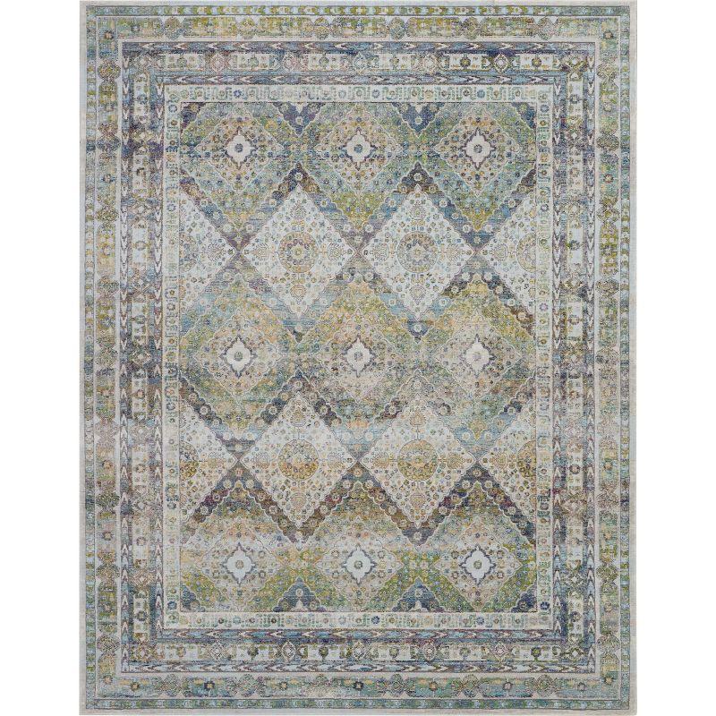 Global Vintage GLB07 Blue/Green Area Rug Farmhouse Vintage Diamonds By Nourison