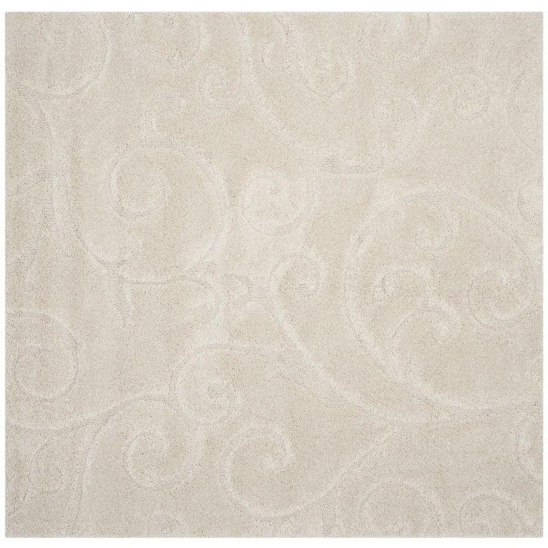 Cream Floral Shag Square Area Rug, 5' x 5'