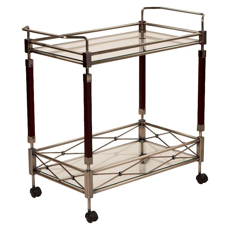 Melrose Serving Cart Antique Brass - OSP Home Furnishings: Mid-Century Glass Top, Metal Frame with Casters