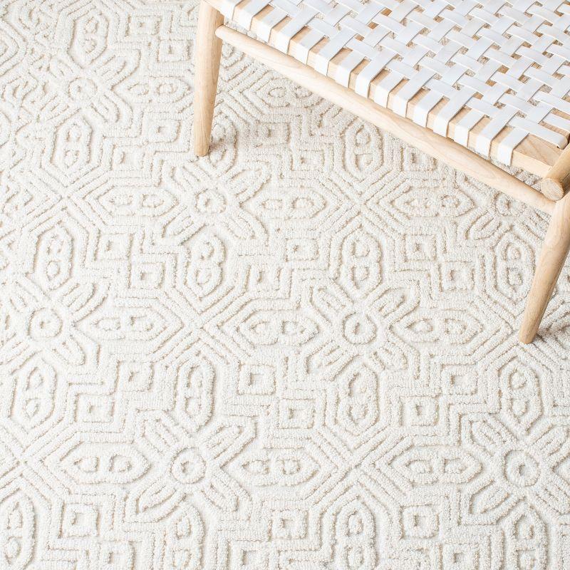 Ivory Geometric Hand-Tufted Wool Rug - 9' x 12' Textural Elegance