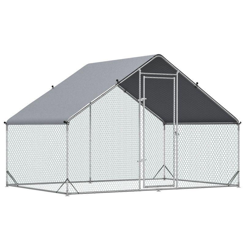 Large Silver Metal Chicken Coop with Roof Cover