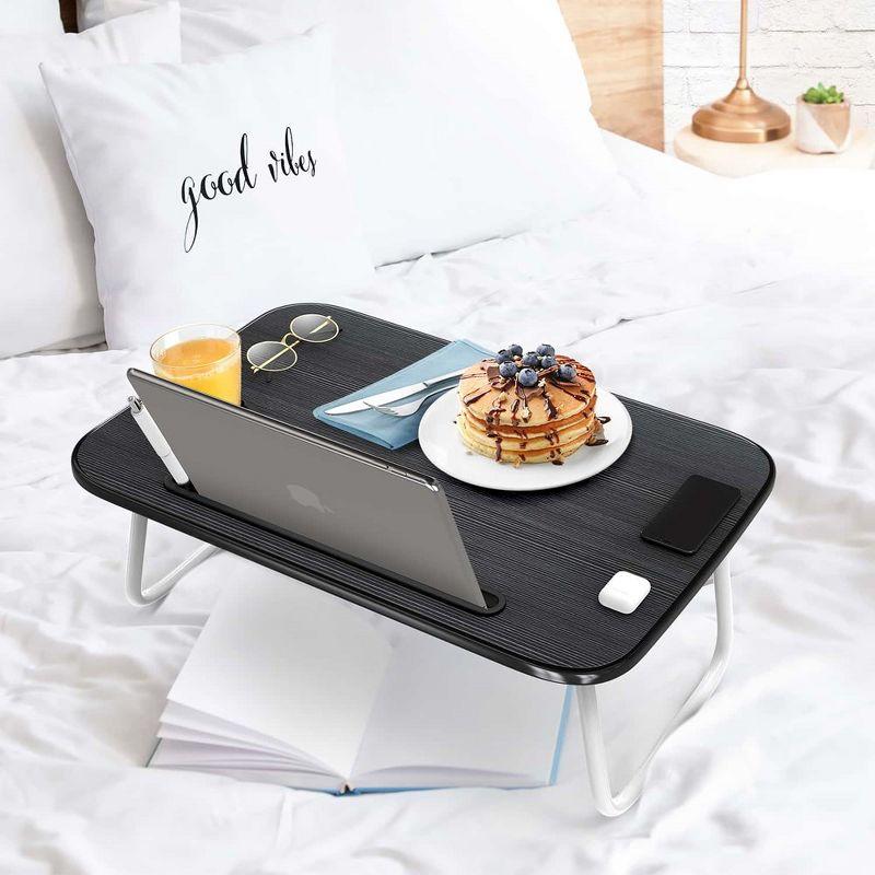 Black Foldable Wood Laptop Tray with White Legs