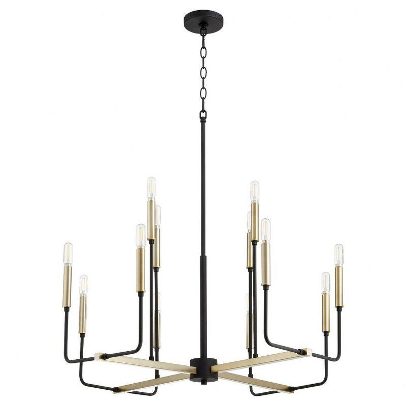 Noir & Aged Brass 12-Light Mid-Century Modern Chandelier