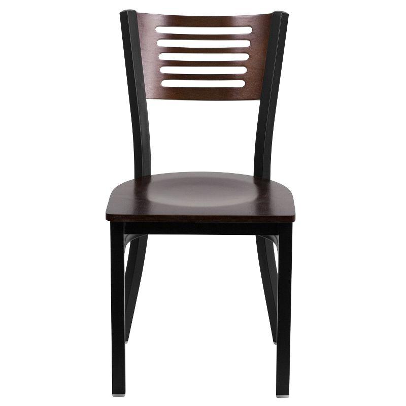 High Back Walnut Wood and Black Steel Slat Side Chair