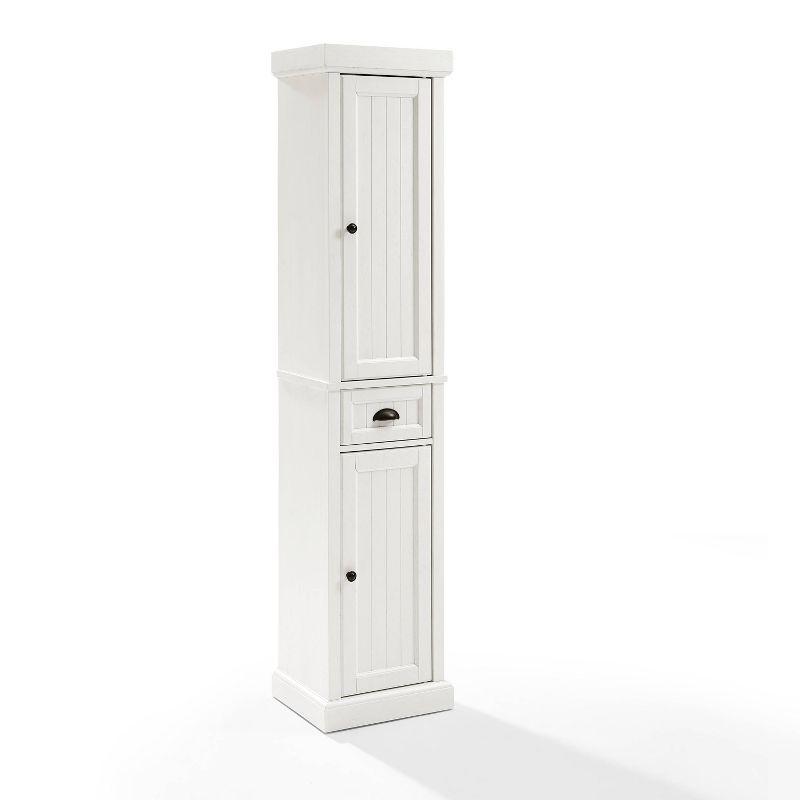 Seaside Tall Linen Cabinet White - Crosley: Freestanding Bathroom Storage, Adjustable Shelves, Towel Organizer