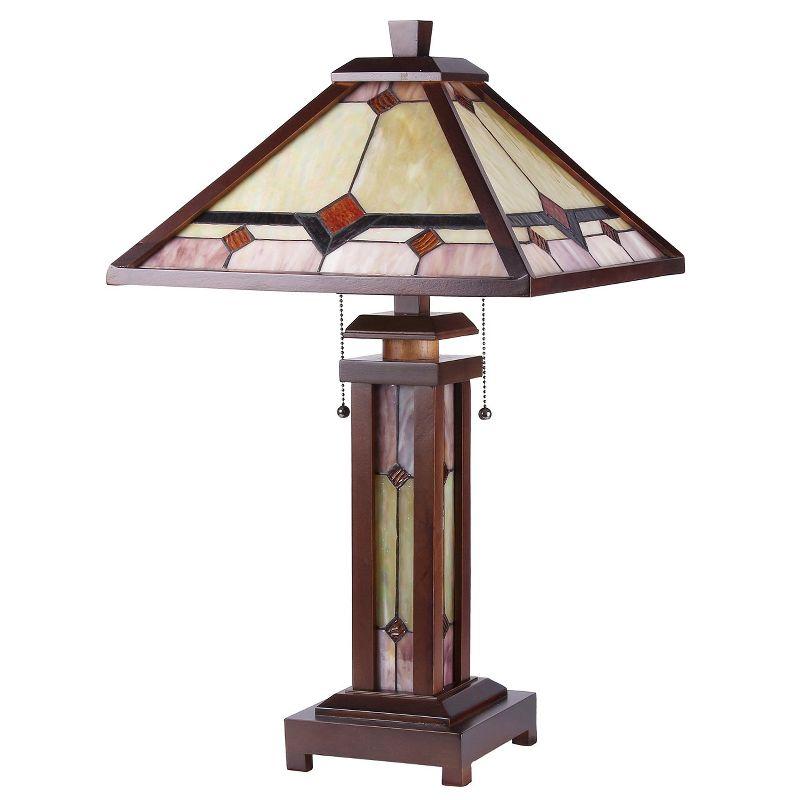 Chloe Lighting Kay Tiffany-Style Mission 3 Light Double Lit Wooden Table Lamp 15" Shade