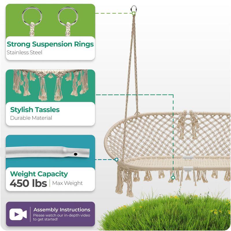 Sorbus Macrame Swing Bench - Perfect for Indoor/Outdoor Home, Patio, Deck, Yard, Garden (Holds 300lbs)