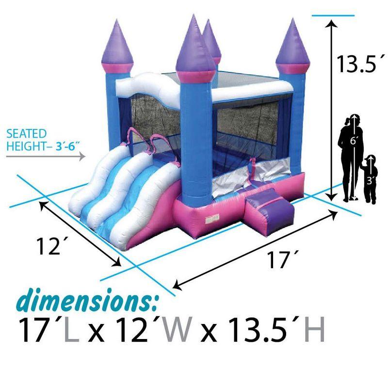 Pink and Blue Castle Bounce House with Dual Slides