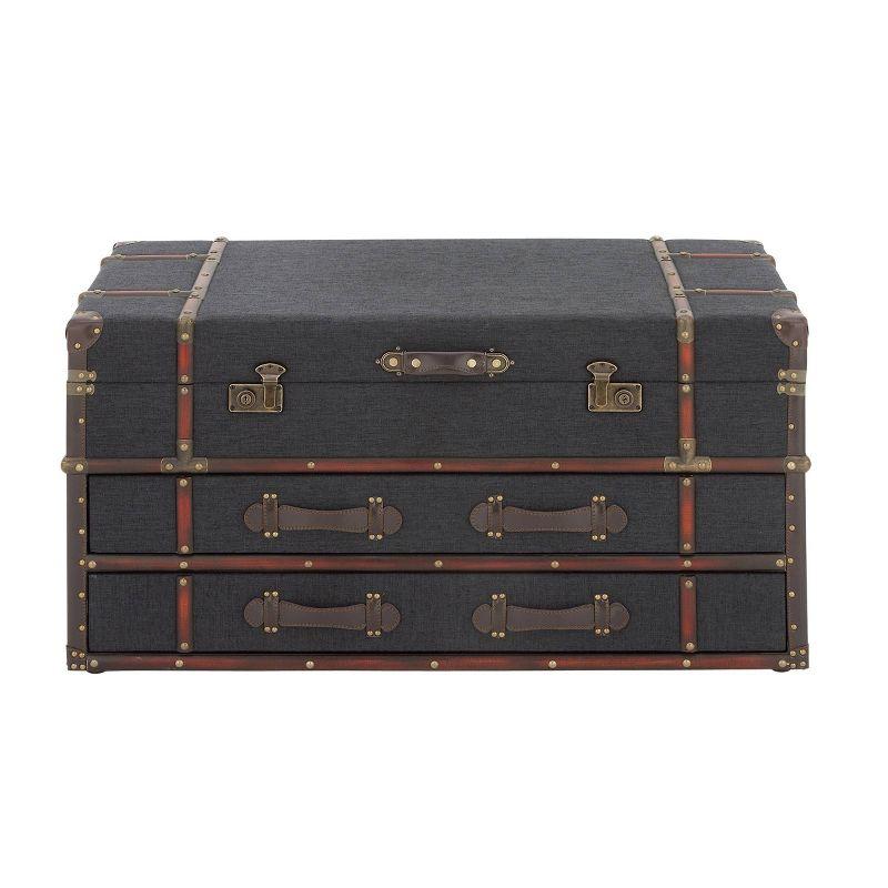 Dark Blue Linen Upholstered Trunk Coffee Table with Storage