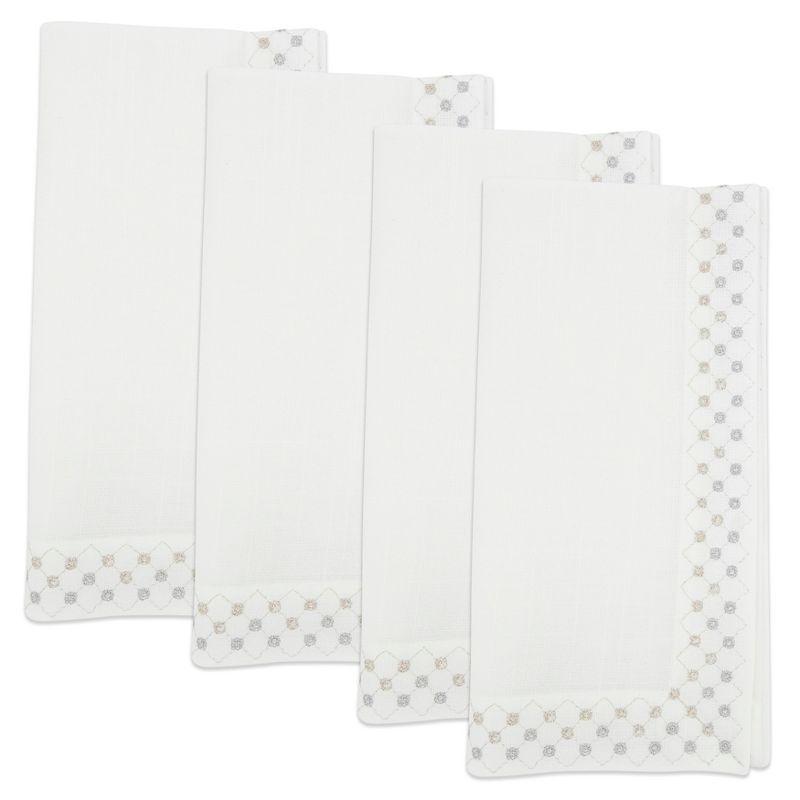 White Metallic Lattice Polyester Napkin Set, 20"