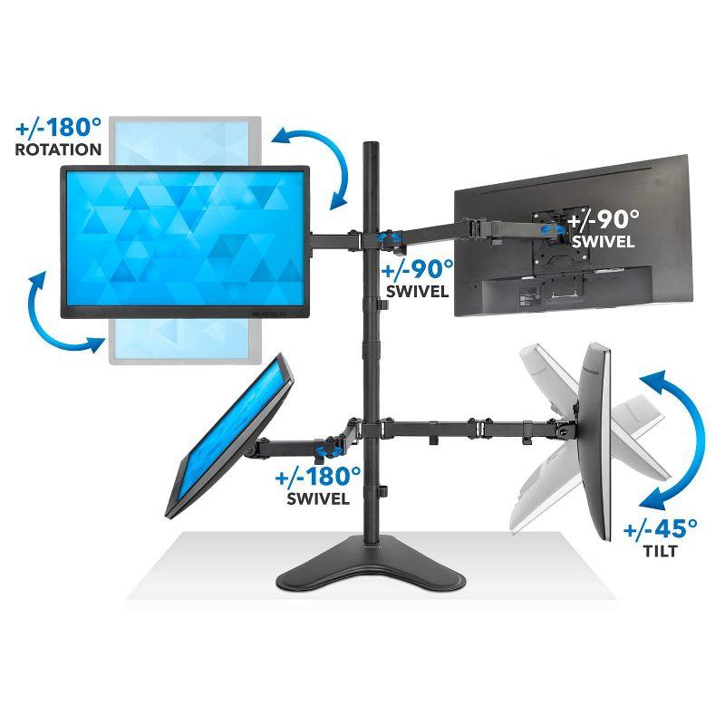 Mount-It! Quad Monitor Stand, Height Adjustable Free Standing 4 Screen Mount Fits Monitors up to 32 Inches, Black, Steel