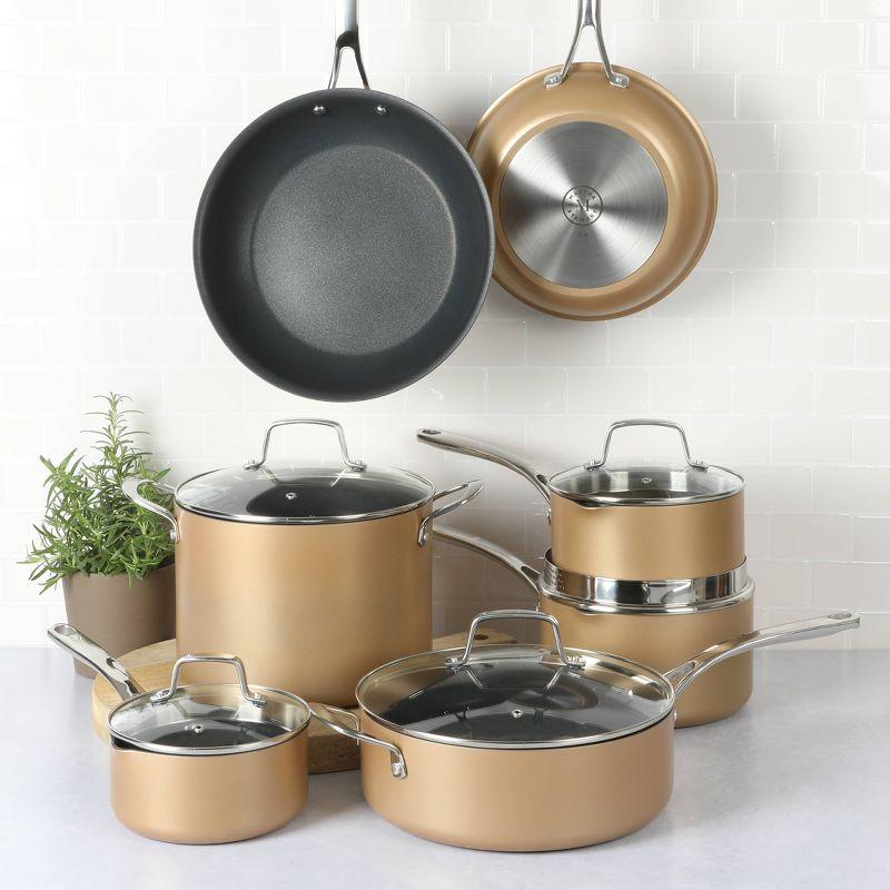 Martha Stewart 12pc Aluminum Hard Anodized Nonstick Cookware Set Copper Black Interior: Induction Safe, Skillets & Pans