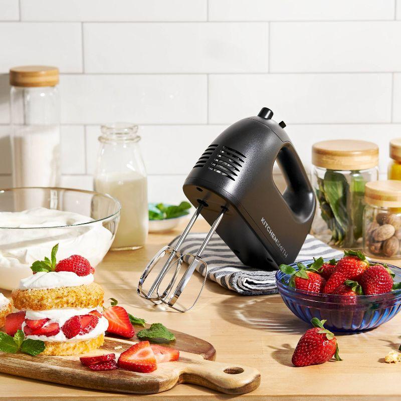 KitchenSmith 5 Speed Hand Mixer: Black, 150W, Dishwasher-Safe Parts, Metal Whisk, Handheld Cooking Mixer