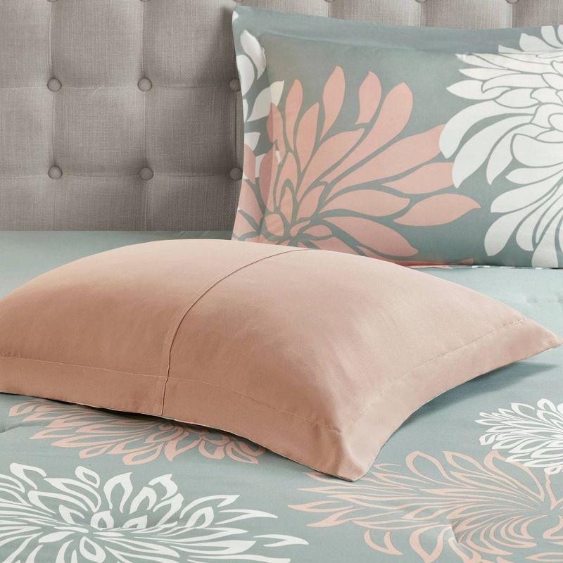 Blush and Grey Twin Reversible Floral Comforter Set