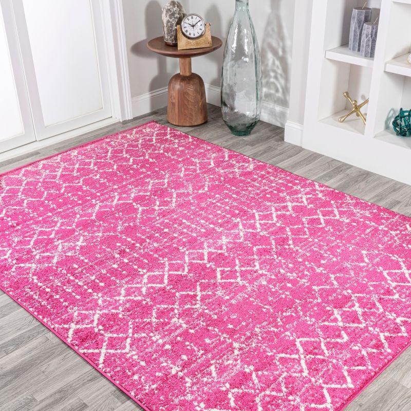8' x 10' Moroccan HYPE Boho Vintage Diamond Area Rug, Fuchsia/Ivory - JONATHAN Y
