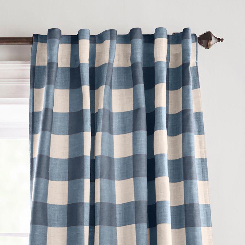 Grainger Buffalo Check Lined Room Darkening Single Window Curtain Panel - 52" x 84" - Indigo - Elrene Home Fashions