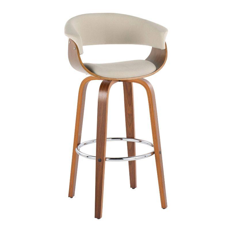 LumiSource Set of 2 Vintage Modern Barstools Walnut/Chrome/Cream: Upholstered Swivel Chairs with Footrest