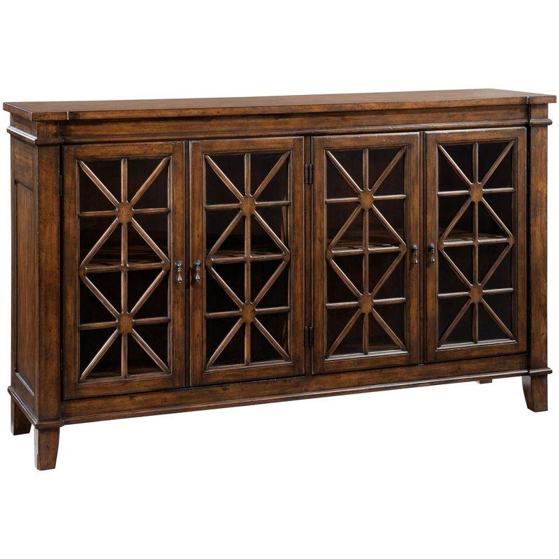 Brown Traditional Glass Door Media Console with Cabinet