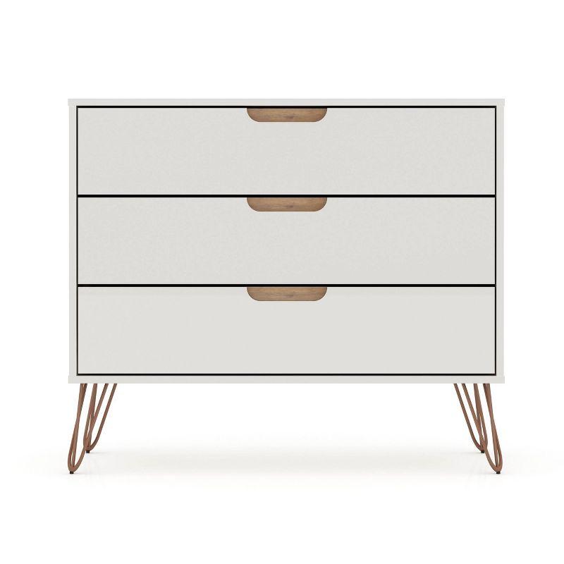 Rockefeller Dresser Off-White/Natural - Manhattan Comfort: Mid-Century 3-Drawer Bedroom Storage