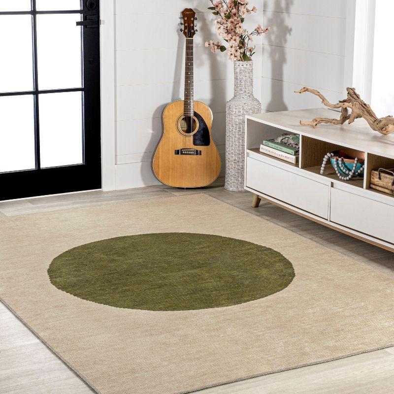 5' x 8' Cirkel Minimalist Geometric Dot Machine-Washable Area Rug, Cream/Olive - JONATHAN Y
