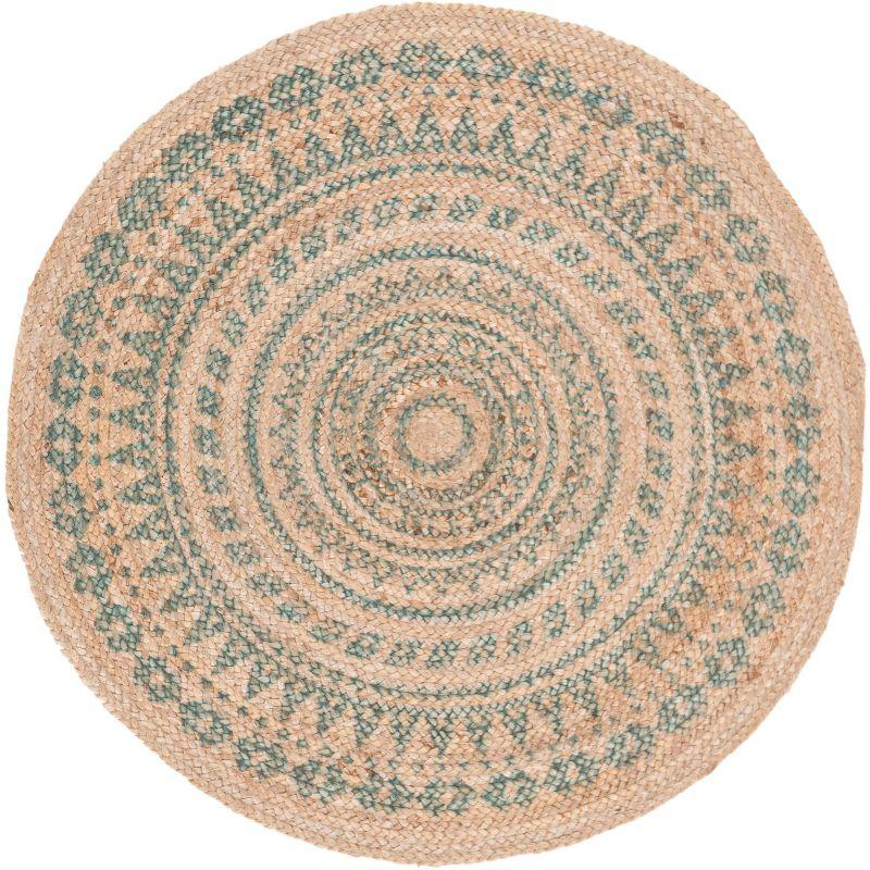 Natural Fiber NF802 Hand Woven Indoor Area Rug - Aqua/Natural - 3' Round - Safavieh