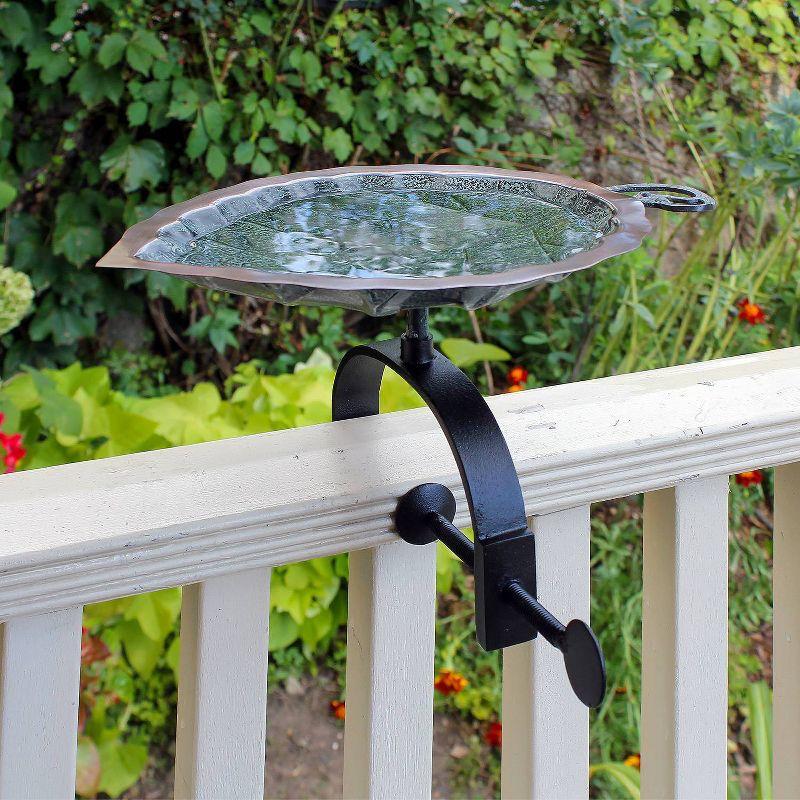 17" Aspen Leaf Birdbath with Over Rail Bracket Antique Brass Plated - ACHLA Designs