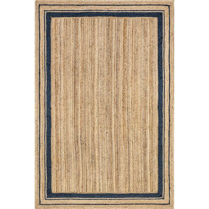 Nuloom Rikki Bordered 4x6 Jute Indoor Area Rug for Dining Room Rug Neutral Rug Living Room Rug Kitchen, Navy/Natural