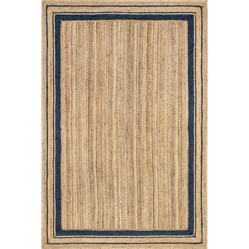 Handmade Natural Jute Area Rug with Navy Border