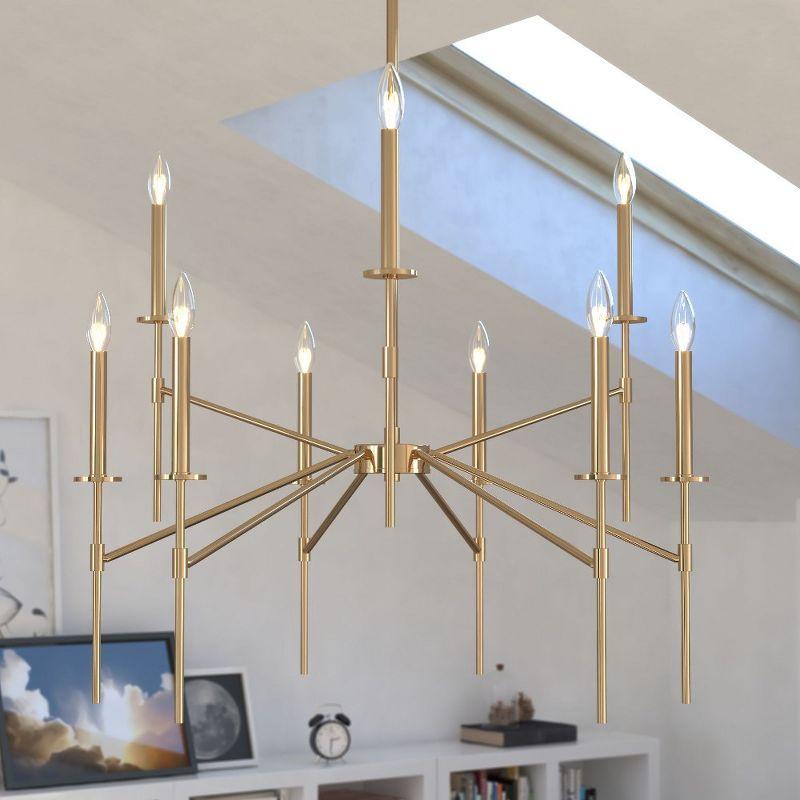 Kedzie 32" Natural Brass 9-Light Mid-Century Modern Chandelier