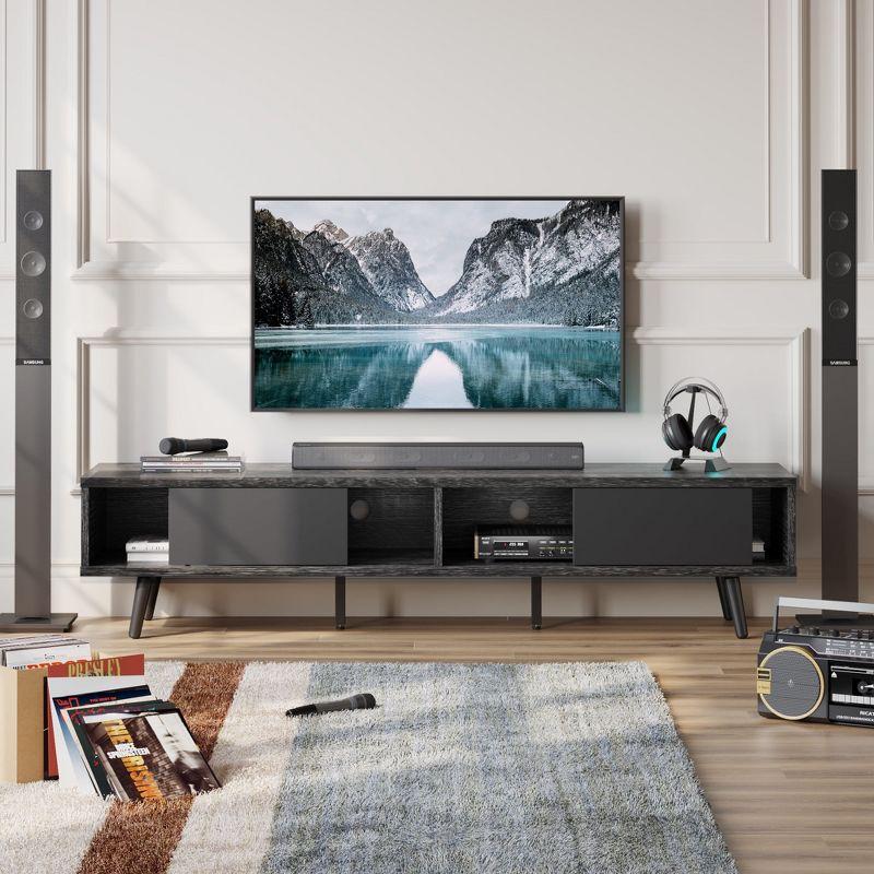 Bestier 70 inch Mid Century Modern TV Stand,Low Profile TV Console for 75 inch TV in Living Room,Black