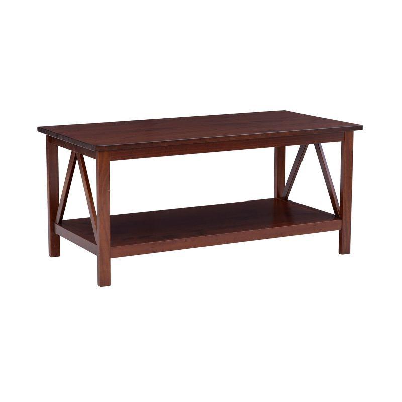 44" Titian Transitional Solid Wood Coffee Cocktail Table Rustic Brown - Linon: Durable, Antique Tobacco Finish, Spacious Shelf