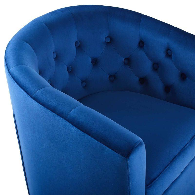 Navy Velvet Swivel Barrel Accent Chair with Tufted Design