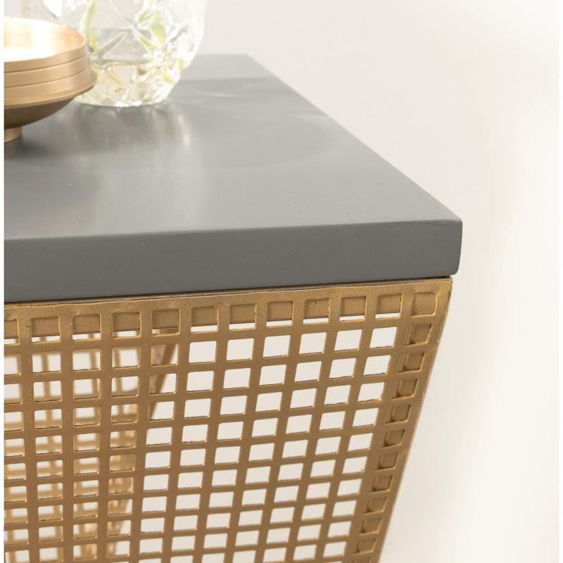 Elita Rustic Gray and Satin Gold Wood-Metal Pedestal Table